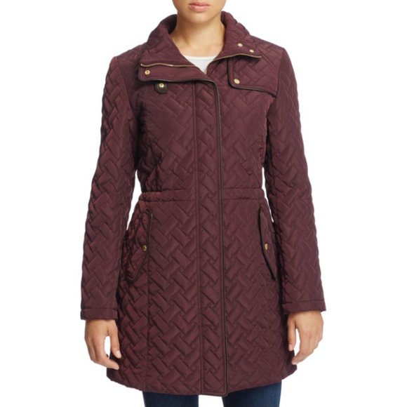 Cole Haan Quilted Maroon Anorak Parka Jacket - XS